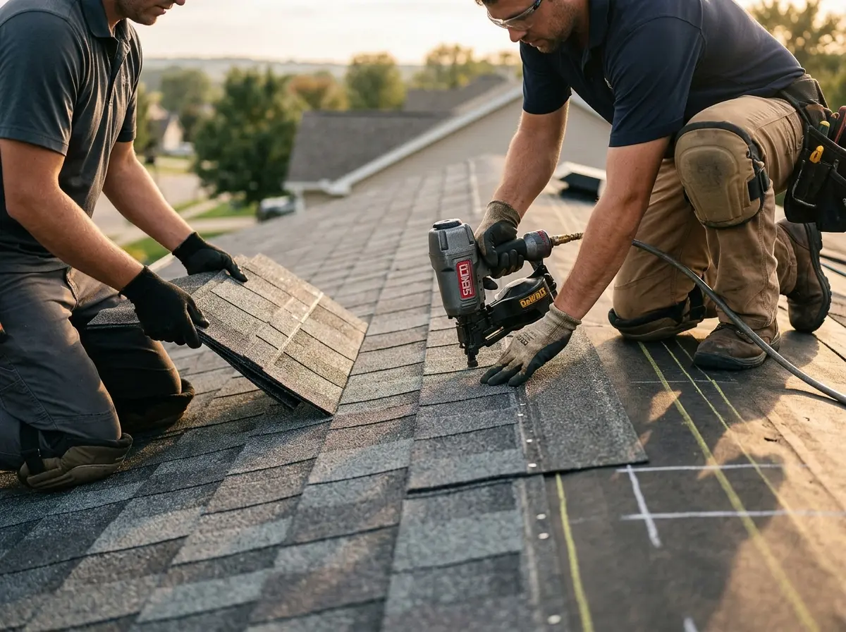 Professional roofer working on a residential roof in West Whittier-Los Nietos